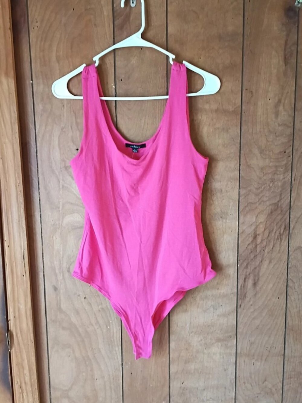 Ambiance Women’s Pink Tank Bodysuit Size L NWT Cotton Rayon Spandex Scoop Neck